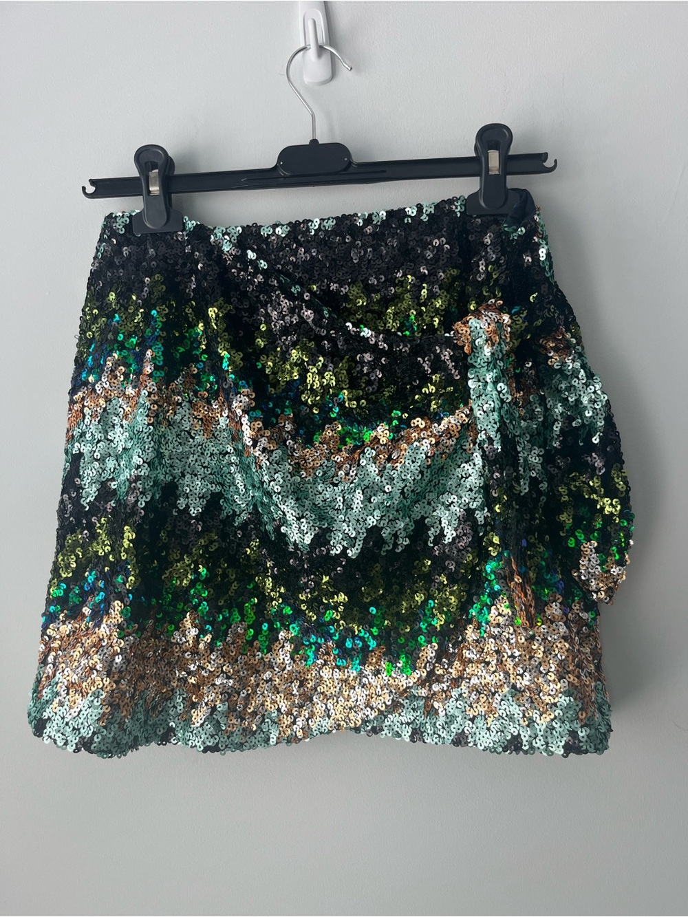 Sezane Sequined Mini Skirt in Green, Blue & Gold
